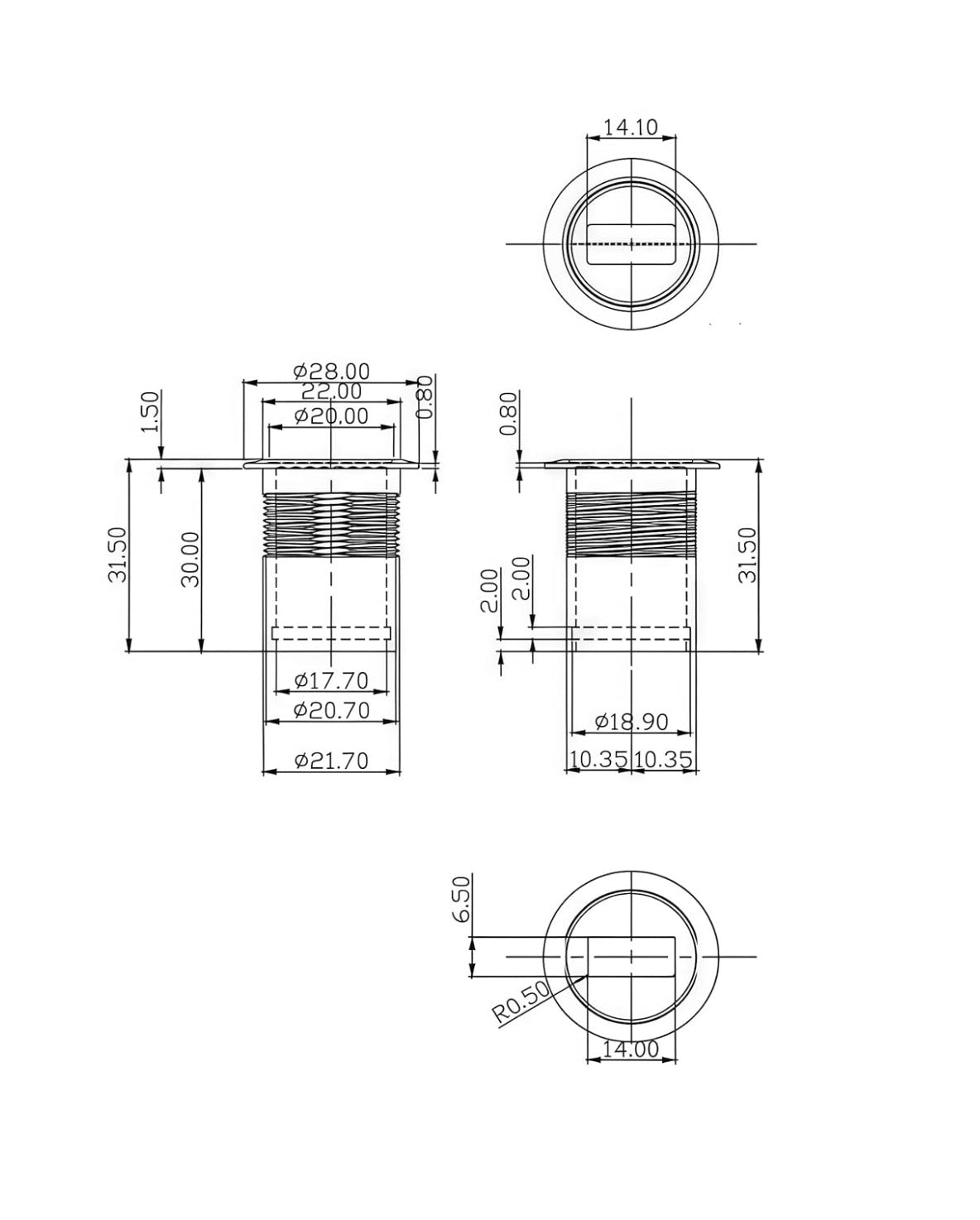Micro USB 2.0 Threaded Fixed Mount Charging Cable, Micro USB Male to Female Extension Flush Round Dash Panel Mount Data Power Cord