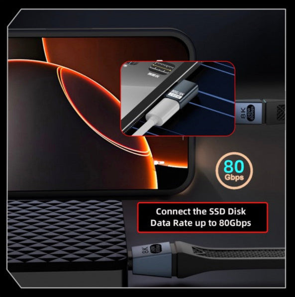 USB C Angled Adapter, USB 4.0 Male to Female Data Charging Extension Connector PD240W 80Gbps