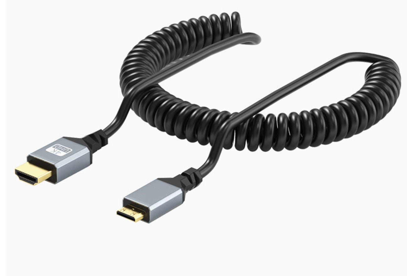 Mini HDMI Male to HDMI Male Coiled Video Cable | Extends to 2.4m