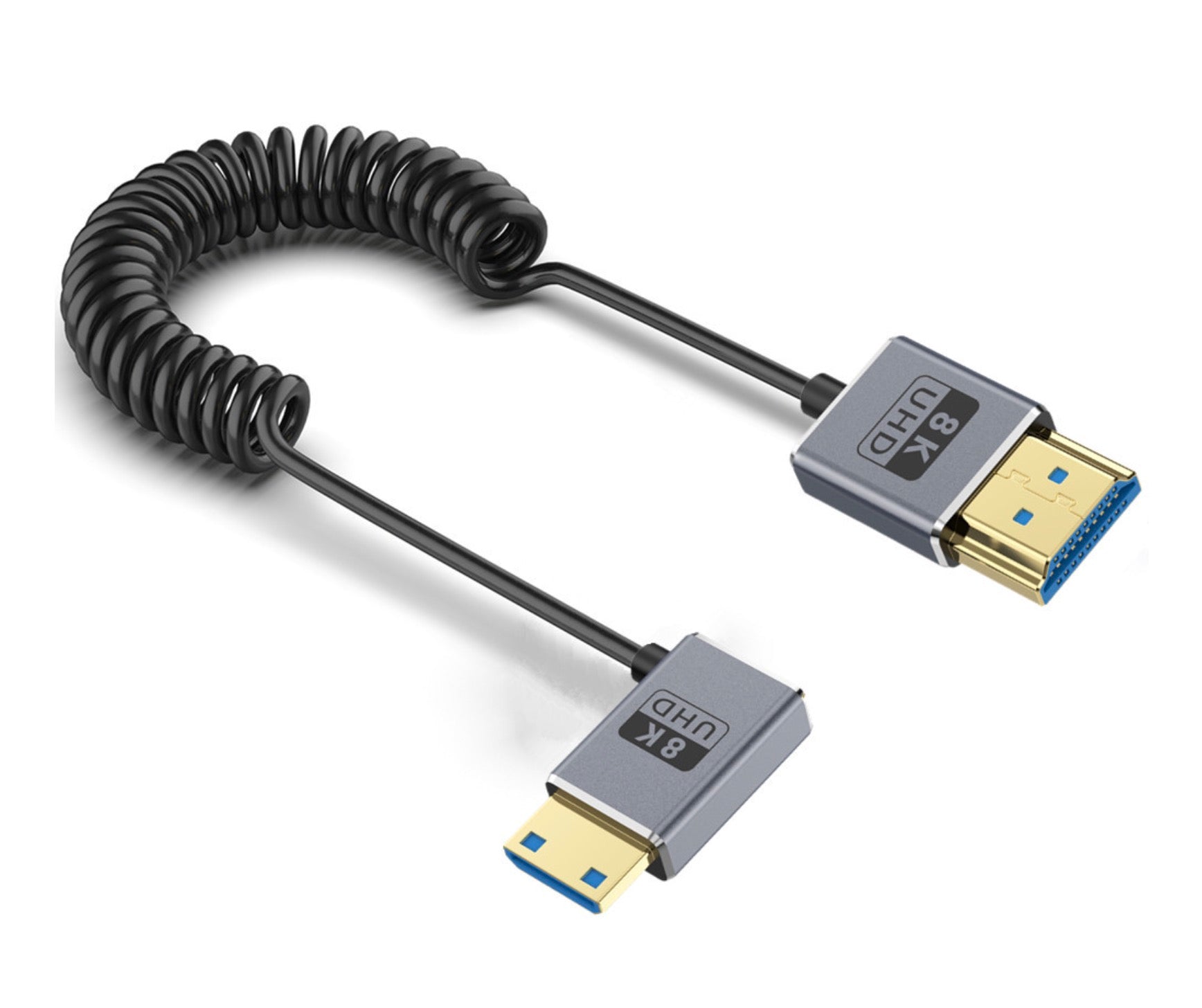 8K Mini HDMI to HDMI Coiled Cable, Ultra Thin HDMI Male to Mini HDMI Male OD2.5mm Audio Video Cable | 8K@60Hz