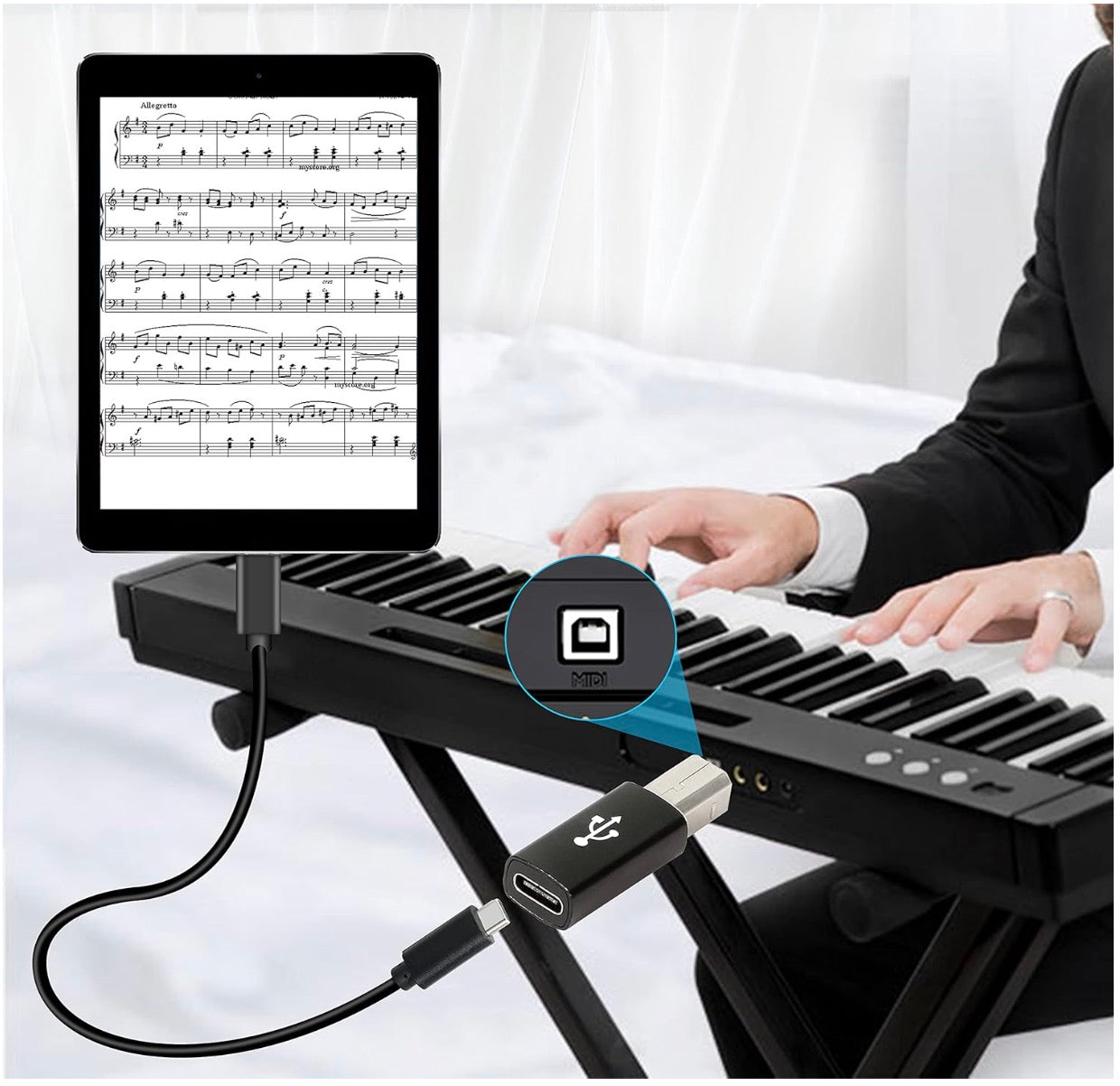 USB C to USB 2.0 B MIDI Adapter,Type C Printer Connector for Printers,Midi Keyboard,Electronic Music Instrument