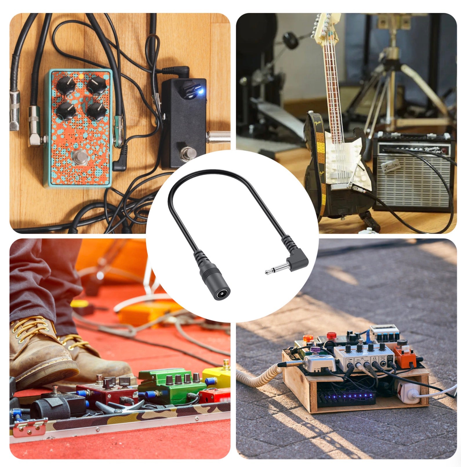 5.5mm x 2.1mm to 3.5mm (1/8") Power Supply DC Converter Cable for Electric Guitar Effect Pedals