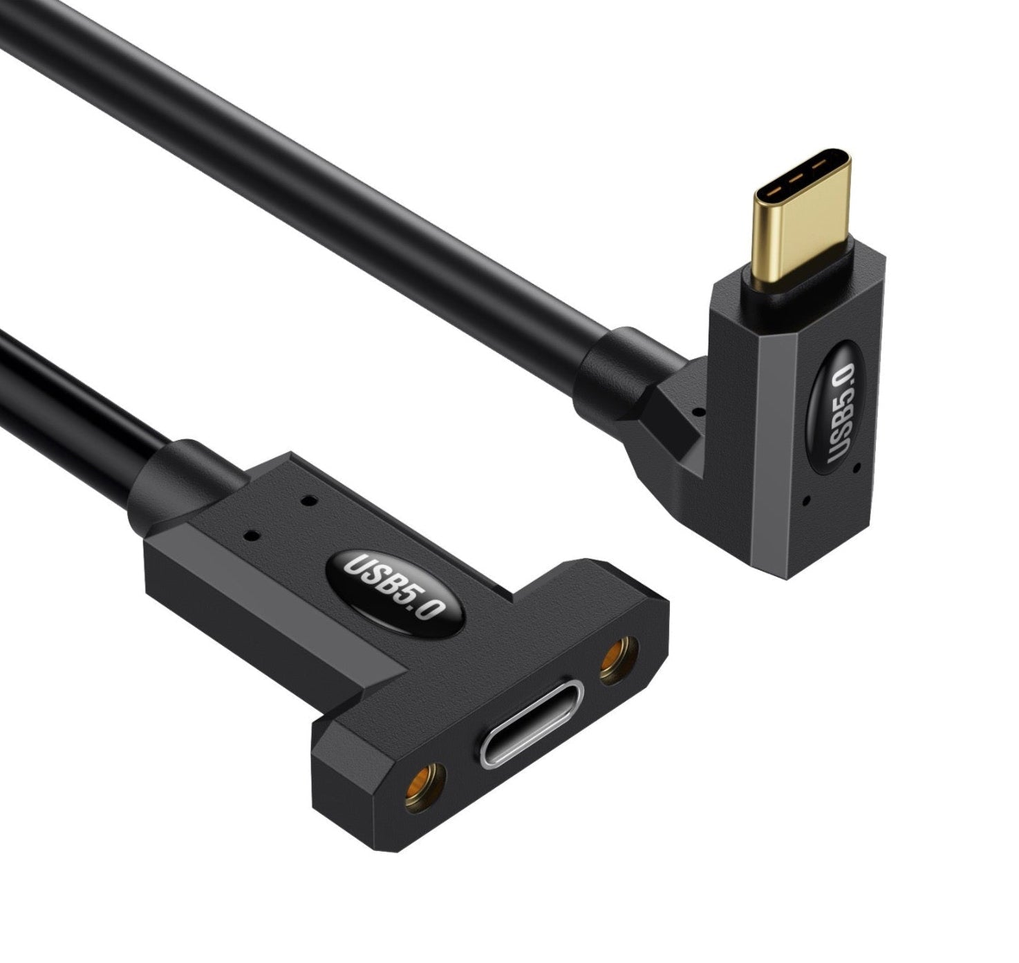USB 5.0 Panel Mount Extension Cable – USB C Male to Female Angled | 240W PD, Thunderbolt, 16K@60Hz