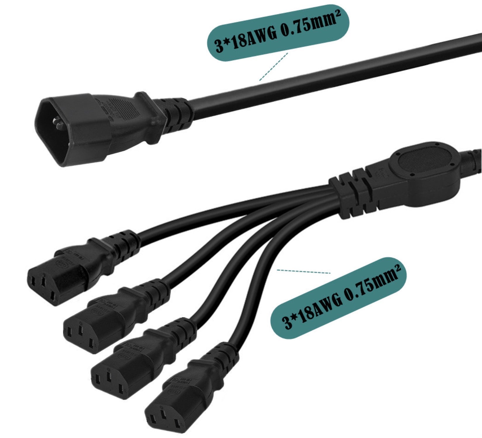 IEC320 C14 to 4 x C13 Power Splitter Extension Cable 10A 250V