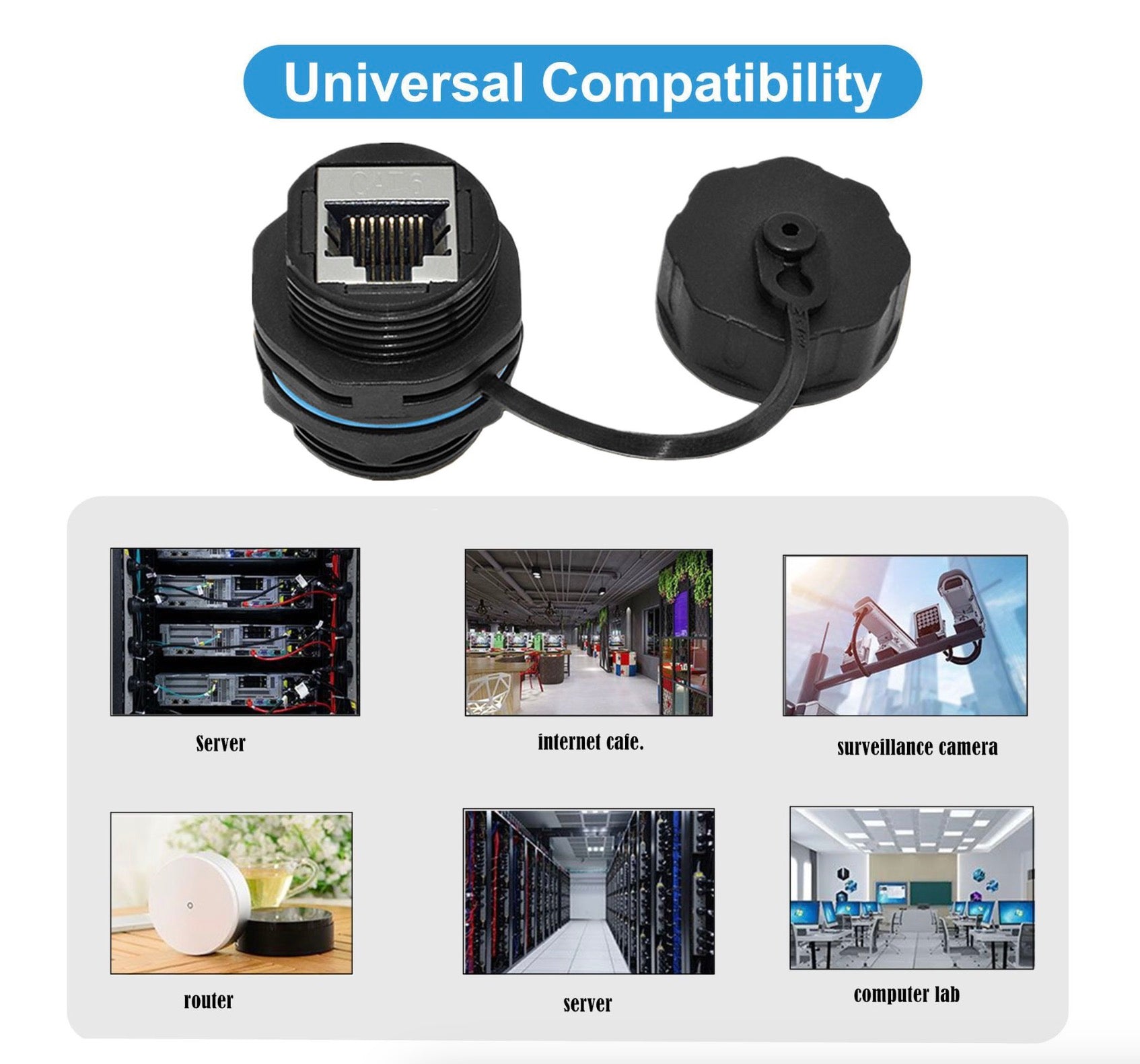 RJ45 Panel Mount Waterproof Connector, IP68 Female to Female Outdoor Adapter | Cat 5/6 Shielded Ethernet Socket