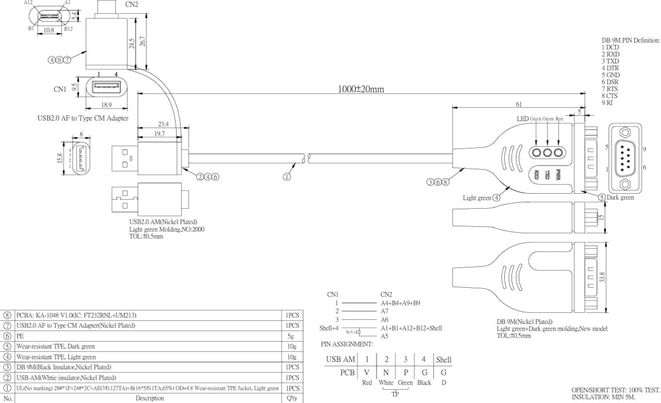 USB to RS232 Serial Cable, D-Sub 9 Pin DB9 Male Connector with FTDI chip | USB 2.0 to Serial (9 Pin) DB 9 RS 232 Converter
