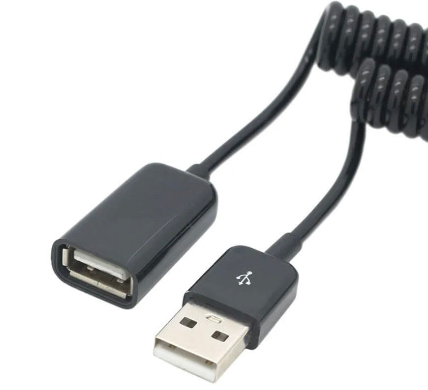 USB-A 2.0 Male to Female Coiled Data Charge Extension Cable