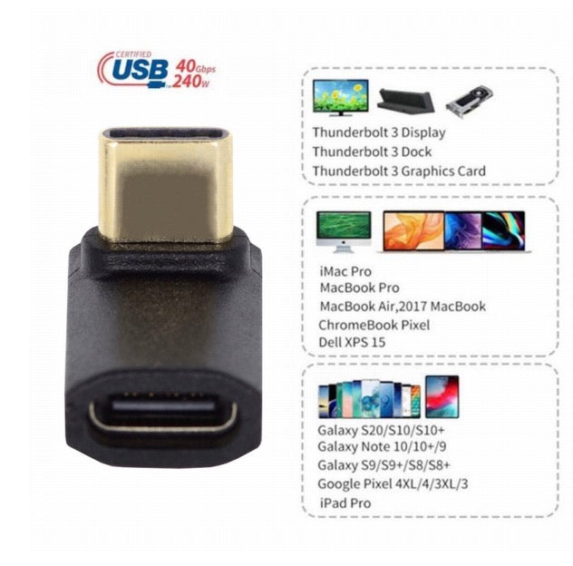 USB C 4.0 Male to USB C Female Up Down Angled Adapter 240W 40Gbps USB4