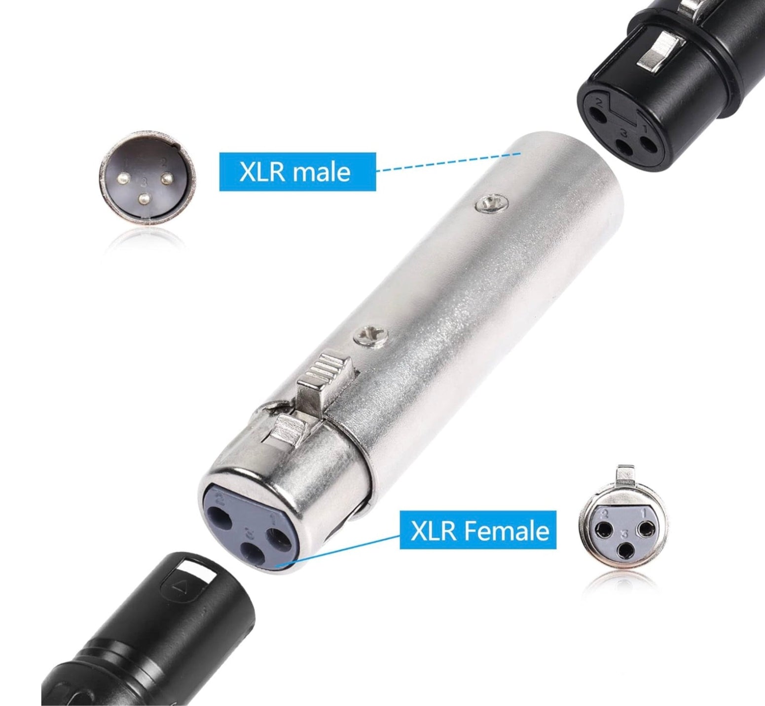 XLR Microphone Adapter, 3 Pin XLR Male to Female Audio Extension Connector