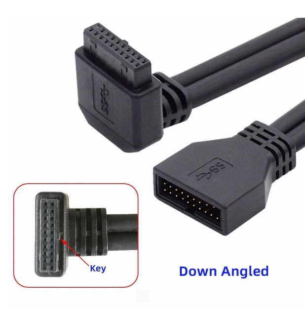 USB 3.0 Motherboard Front 19 Pin Male to 19 Pin Female Angled Extension Cable