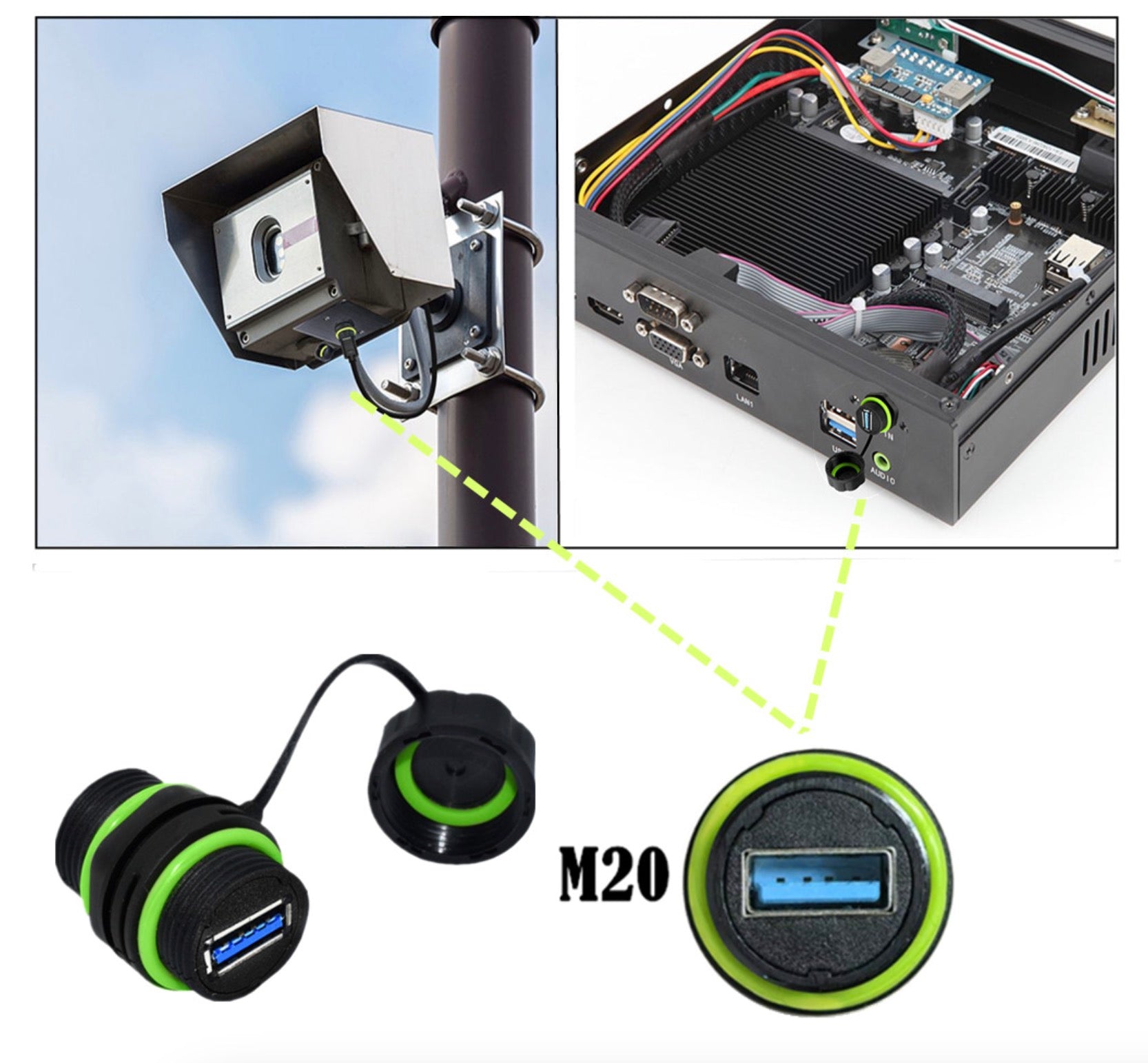 USB 3.0 Waterproof Connector, A Female to Female Panel Mount Coupler | Outdoor USB Pass Through Adapter