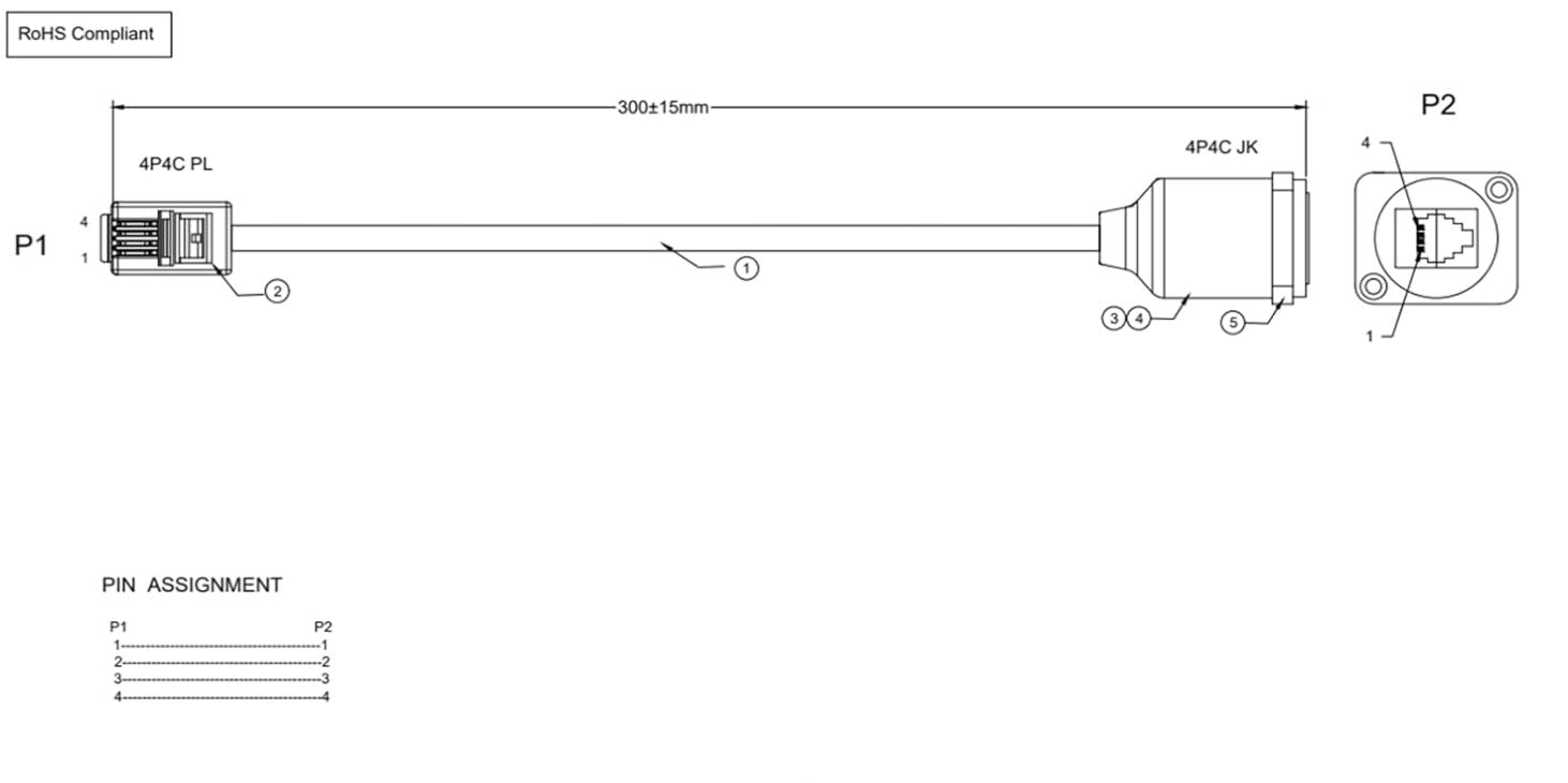RJ11/RJ9 4P4C Panel Mount Feed-Through Extension Cable, CAT3 RJ9 Female to Male Telephone Line Through Jack