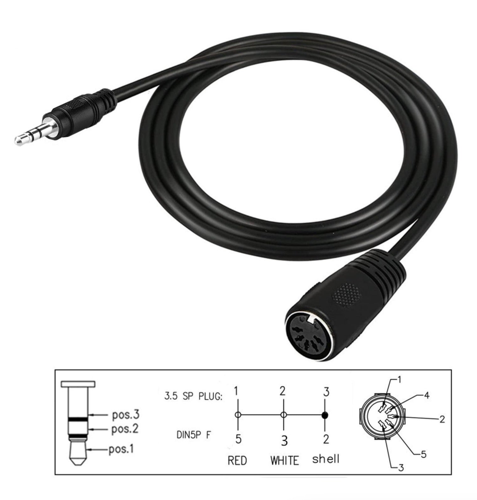 3.5mm 5 Pin Din MIDI Cable, 5-Pin DIN Plug Female to 3.5 (1/8in) TRS Stereo Male Jack Converter Cable for MIDI Keyboard IK Multimedia
