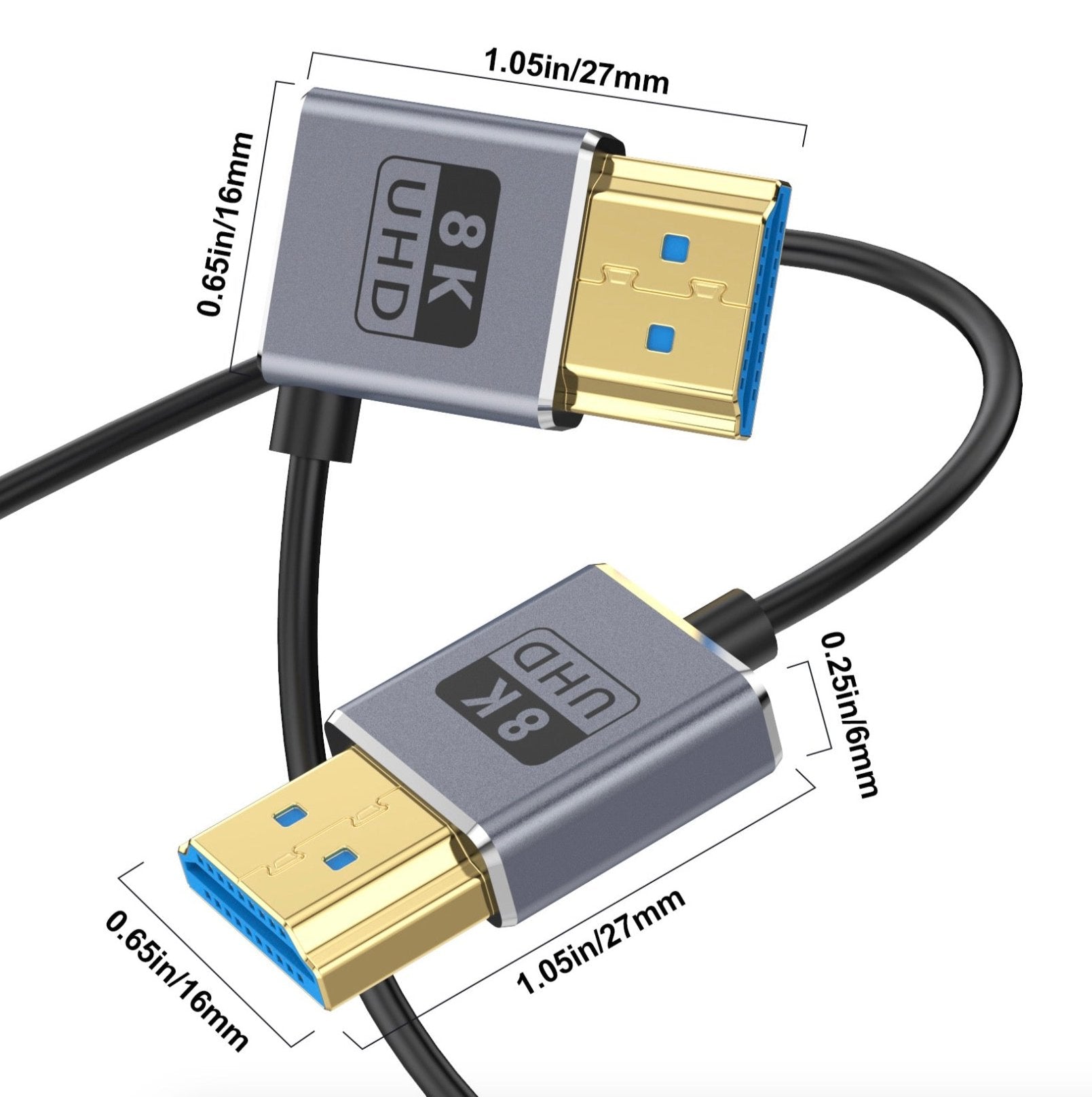 Ultra Thin HDMI 2.1 Coiled Coaxial Cable, Male to Male Flexible Cord | 8K@60Hz | Left Angle