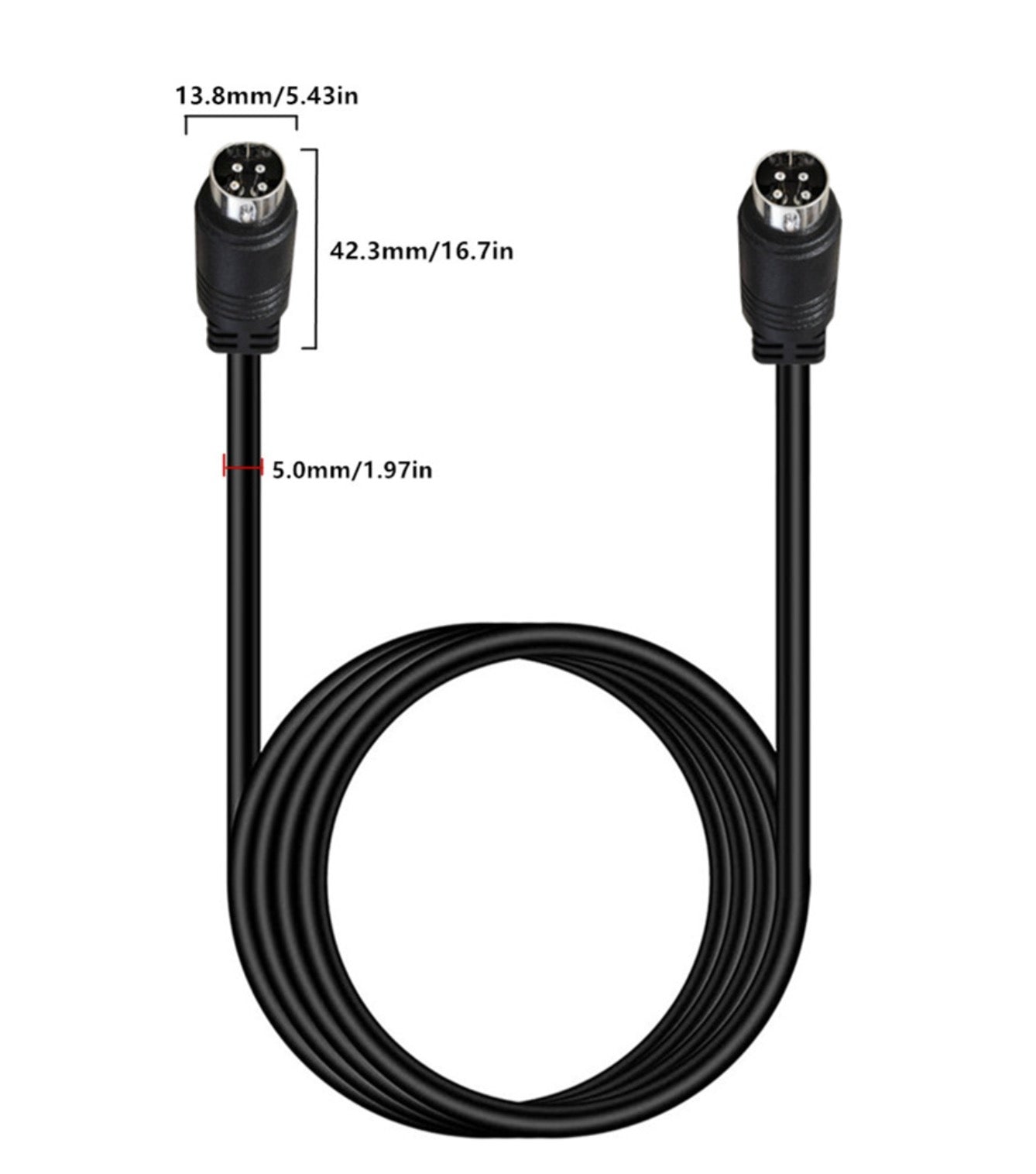 4 Pin Medium Din Audio Speaker Cable, 4 Core Male to Male Sound Power Connector