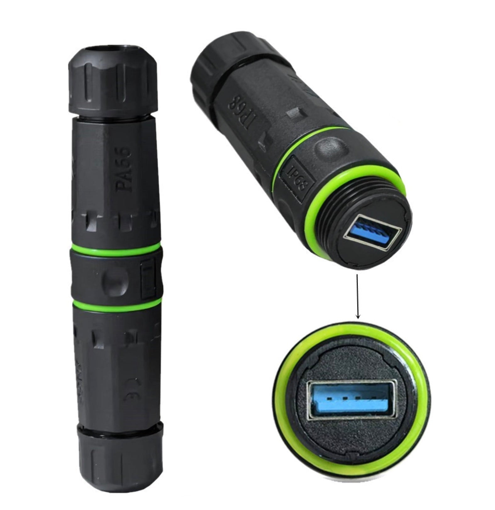 USB Waterproof Adapter, IP68 Pass Through USB 3.0 Connector, USB Female to Female Bulkhead Extension Socket