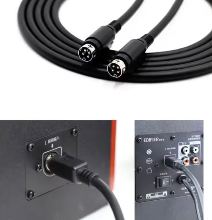 4 Pin Medium Din Audio Speaker Cable, 4 Core Male to Male Sound Power Connector