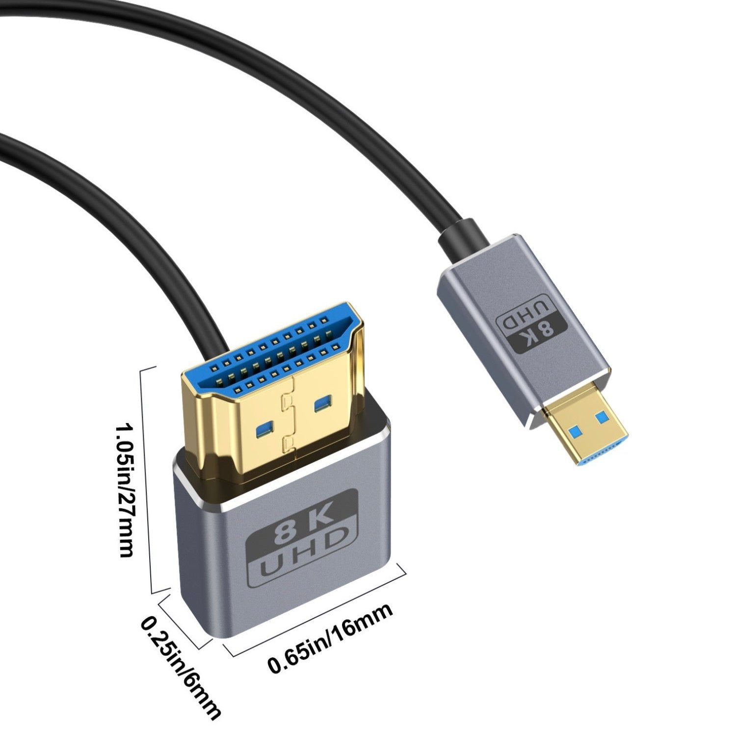 Micro HDMI to HDMI 2.1 Extreme Slim Coaxial Cable, Ultra High Speed OD2.5mm Audio Video Cable | Up Angle