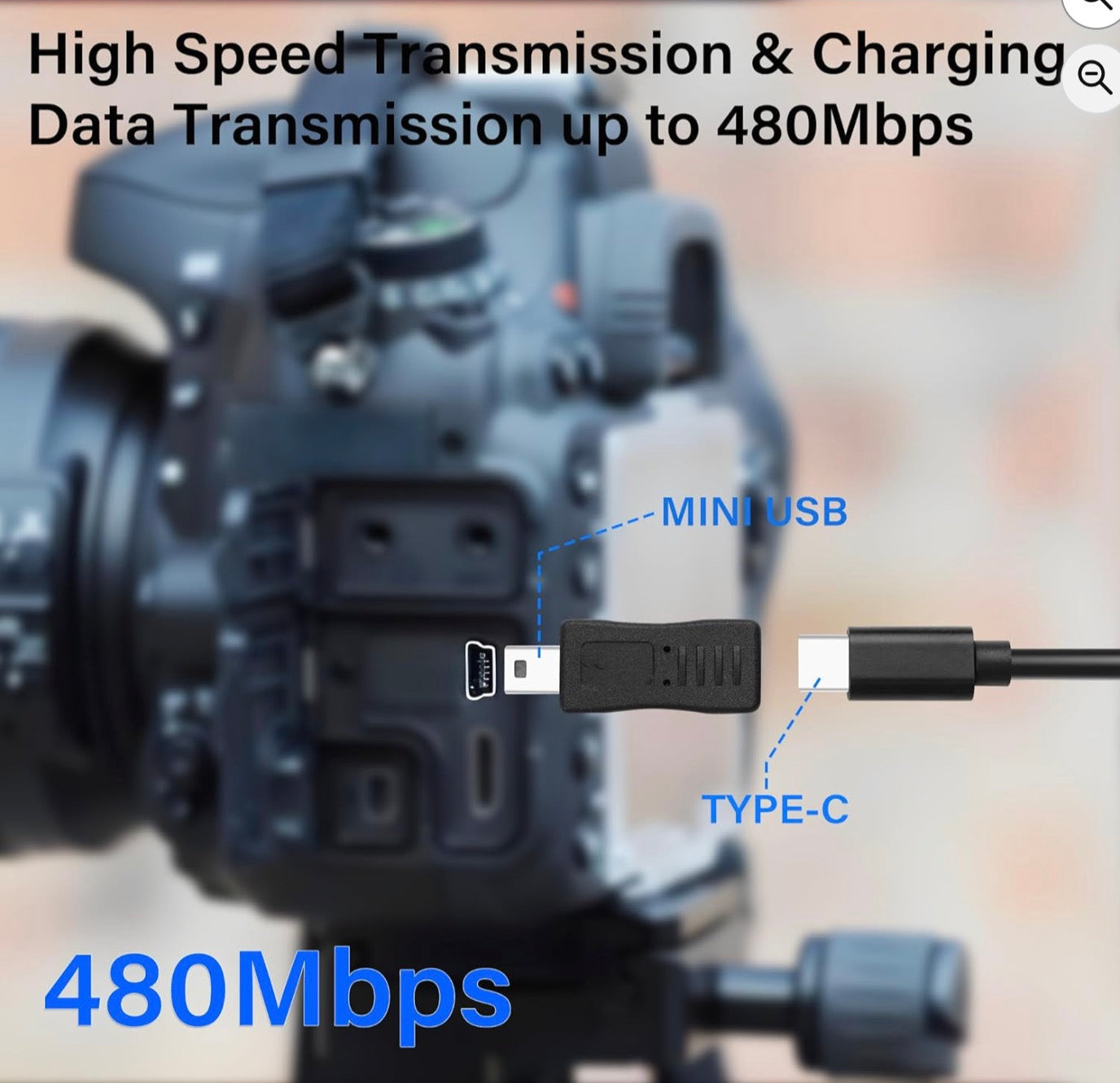 Mini USB to USB C Adapter, Type C Female to Mini USB 2.0 Male Extender | Support Charge & Data Sync