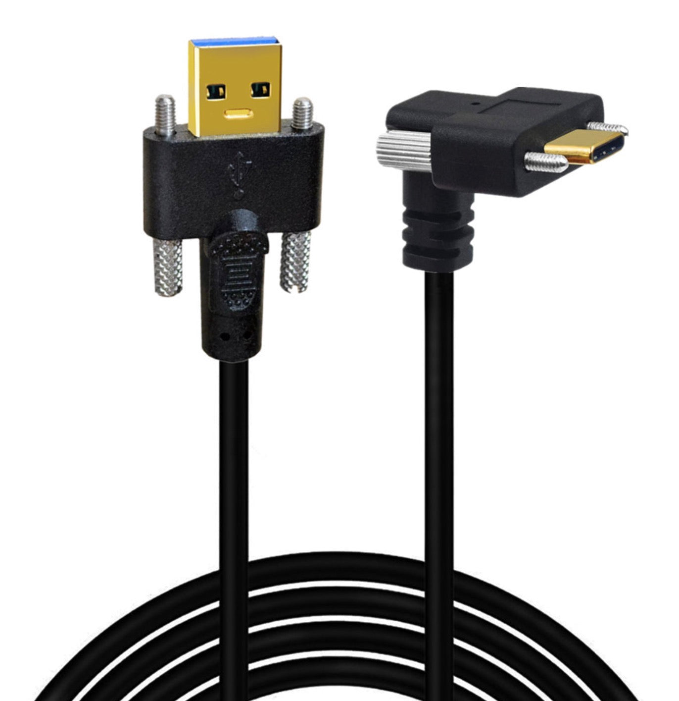 USB 3.1 Locking Screw Panel Mount Cable, USB C to USB 3.0 A Dual Screws Data Charging Connector