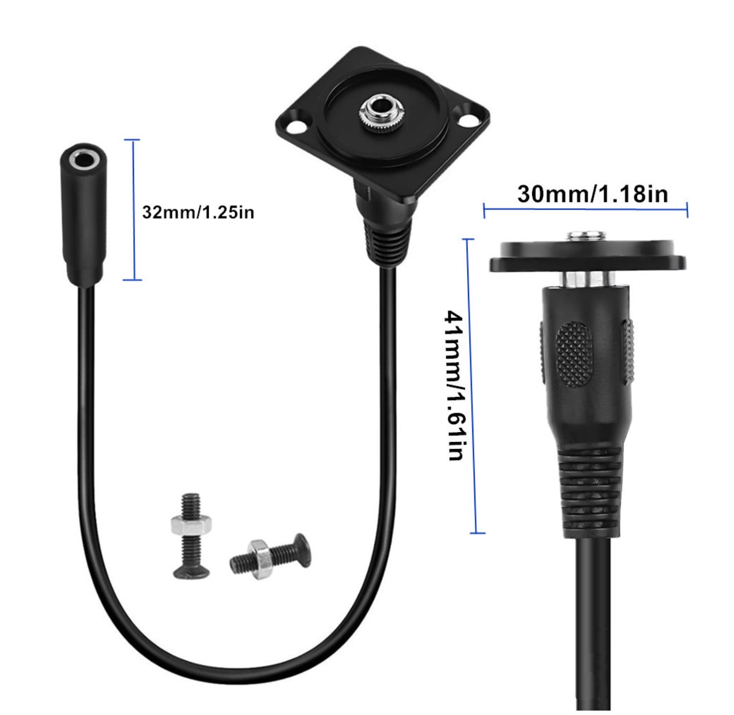 3.5mm TRS Panel Mount Audio Cable, 1/8 Stereo Female to Female Headphone Mount Socket