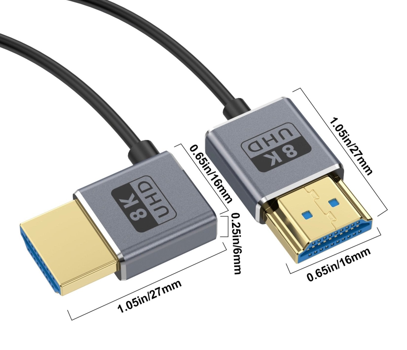 Ultra Thin HDMI 2.1 Coiled Coaxial Cable, Male to Male Flexible Cord | 8K@60Hz | Right Angle