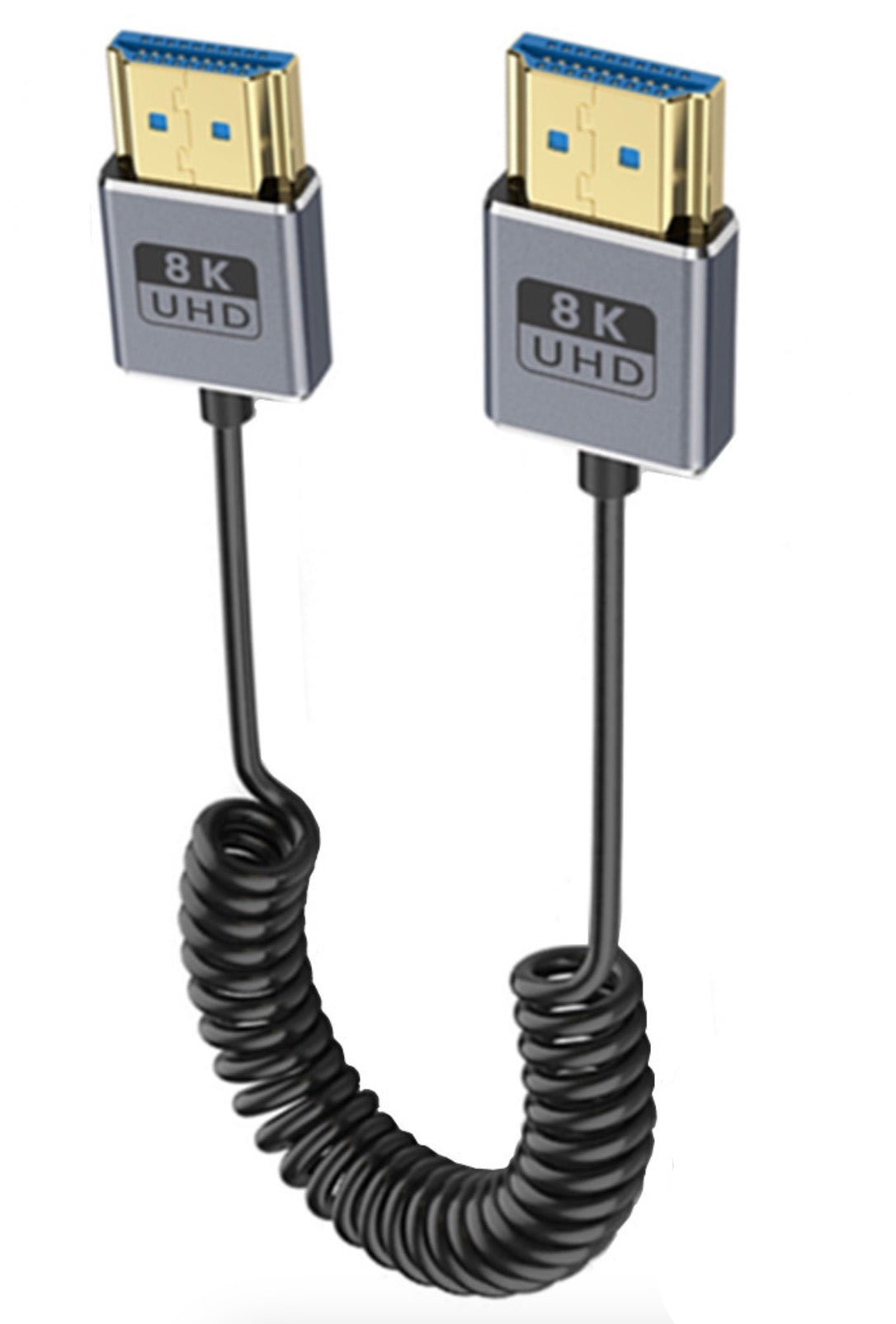 Ultra Thin HDMI 2.1 Coiled Coaxial Cable, Male to Male Flexible Cord | 8K@60Hz | 48Gbps