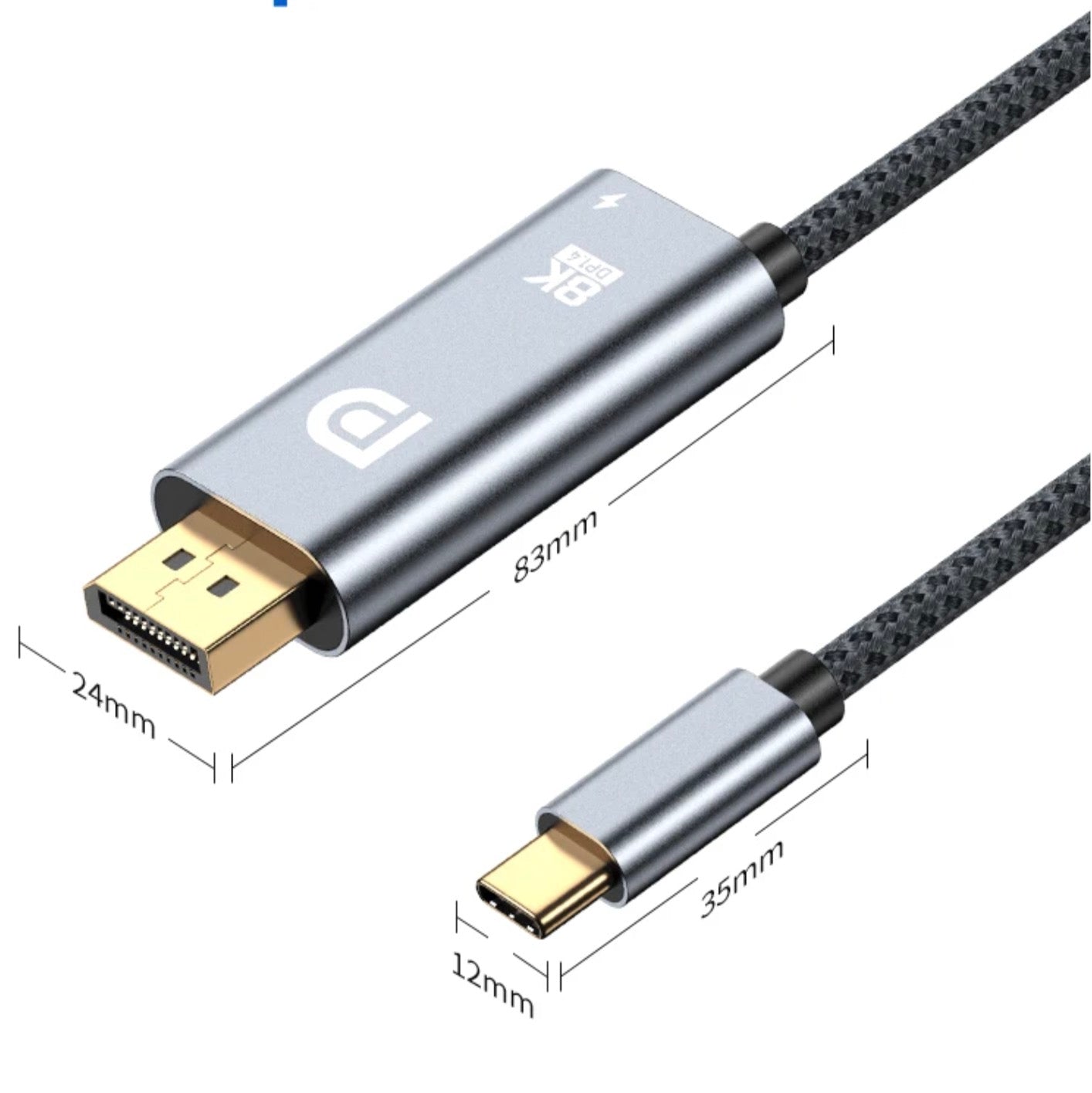USB C to Displayport 1.4 + Type C Female Power Supply Video Cable 8K@60HZ 2m
