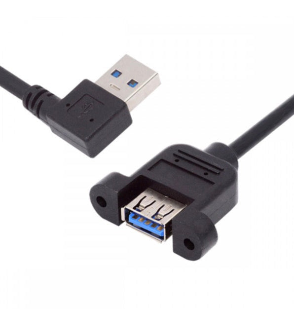 USB 3.0 Panel Mount Cable, USB 3.0 A Male to Female with M3 Screws Extension Connector | Left Angle