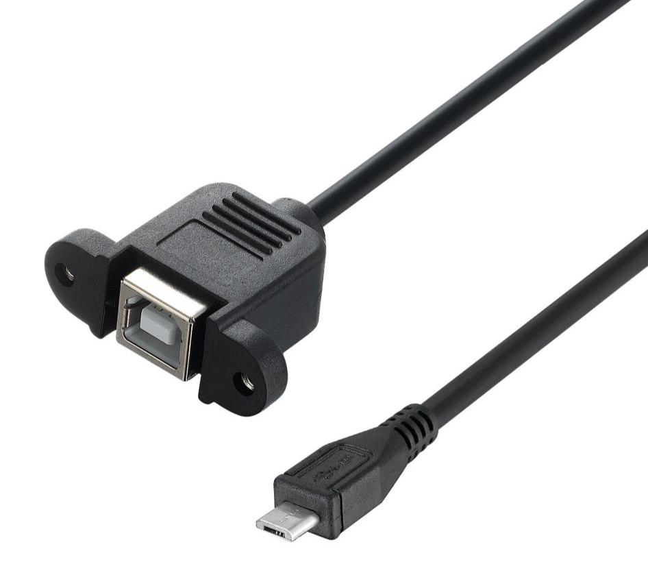 Micro USB Male 5 pin to USB-B 2.0 Female Data Charge Cable with Panel Mount (0.5m)
