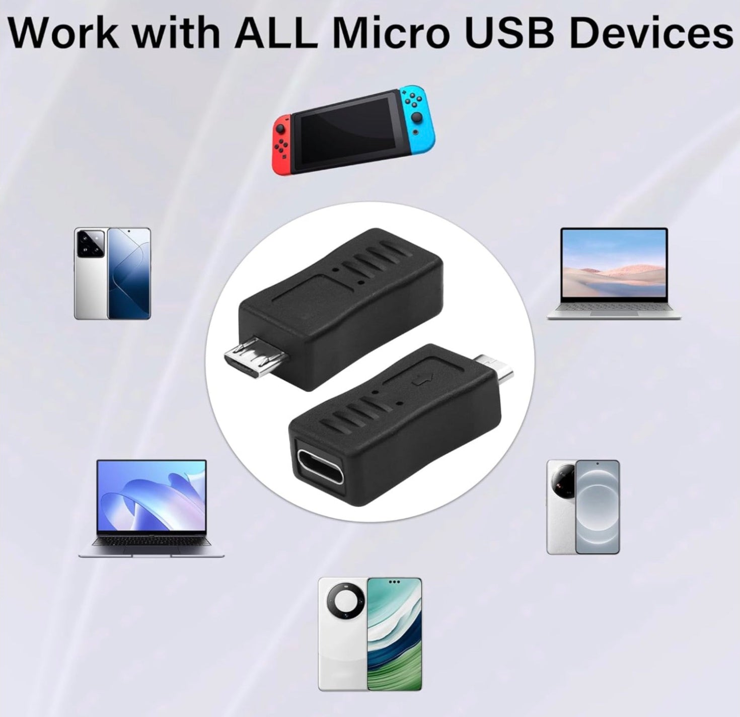 USB C to Micro USB Adapter, USB-C Female to Micro USB Male Converter | USB-C Socket to Micro 5-Pin Plug