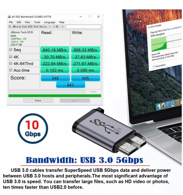 Micro B USB 3.0 Male to USB C Female Data Charging Extension Adapter