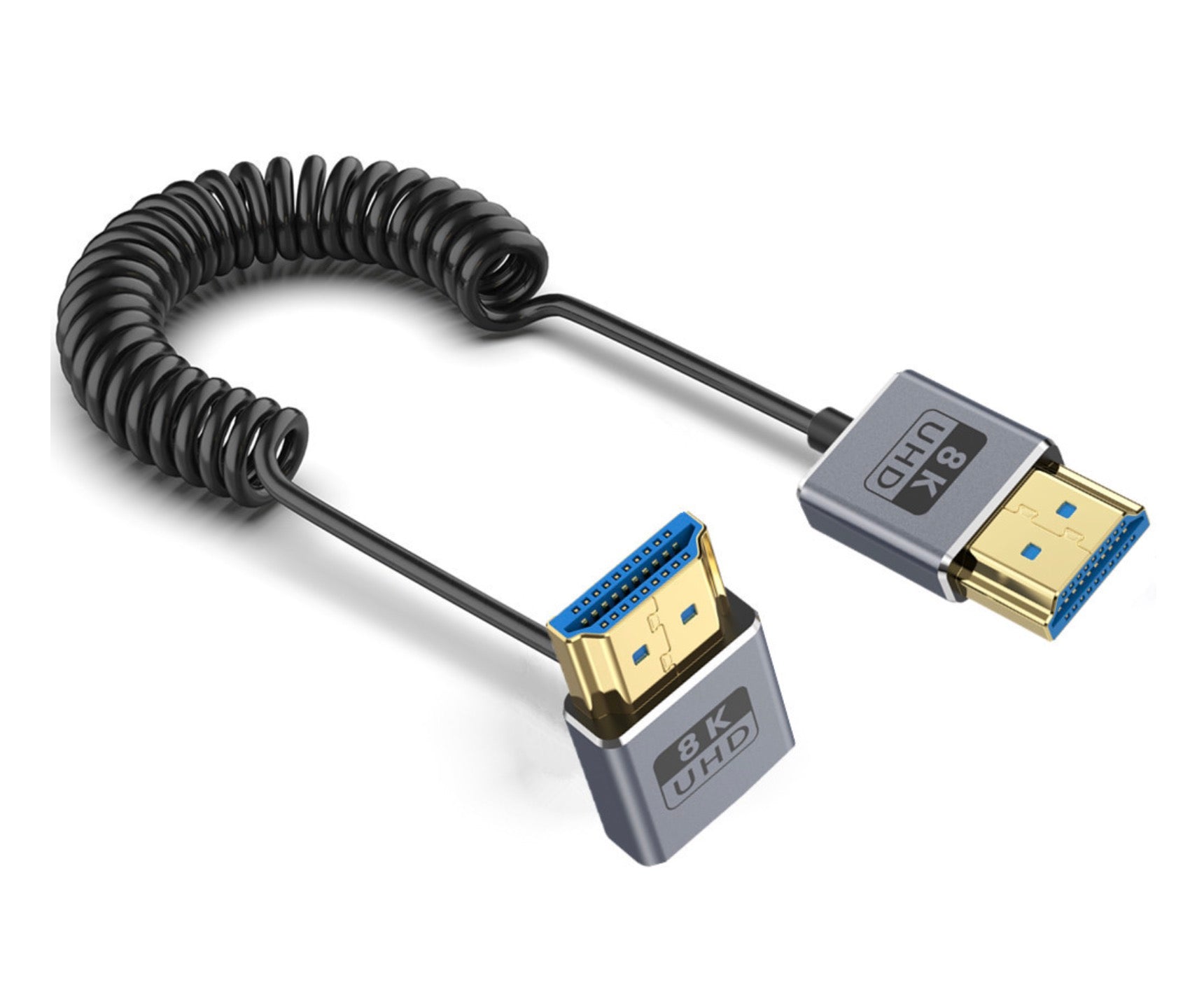 Ultra Thin HDMI 2.1 Coiled Coaxial Cable, Male to Male Flexible Cord | 8K@60Hz | Up Angle