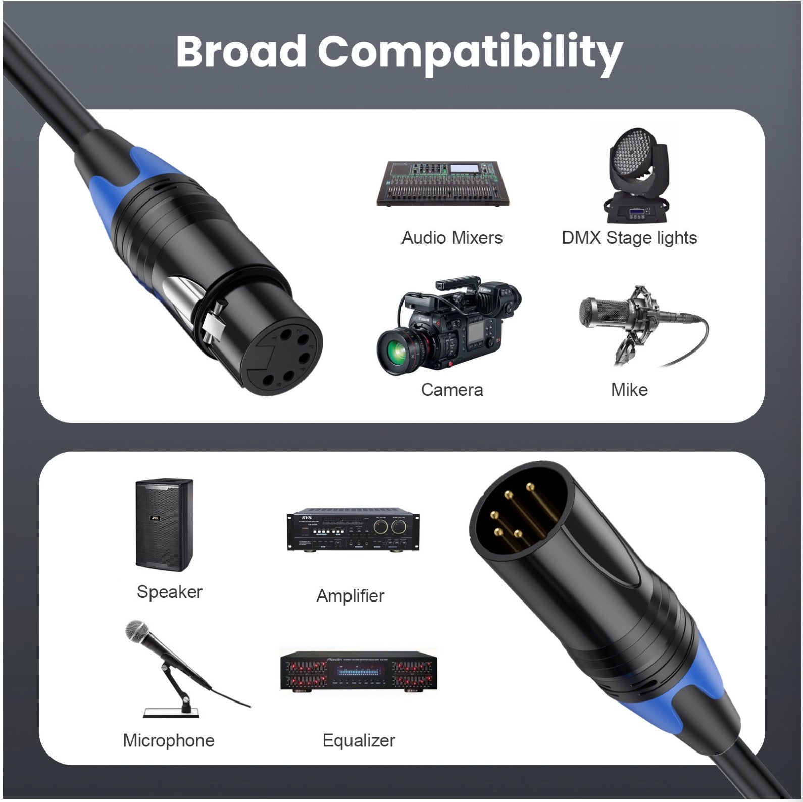 5 Pin XLR Male to Female DMX Cable For DMX512