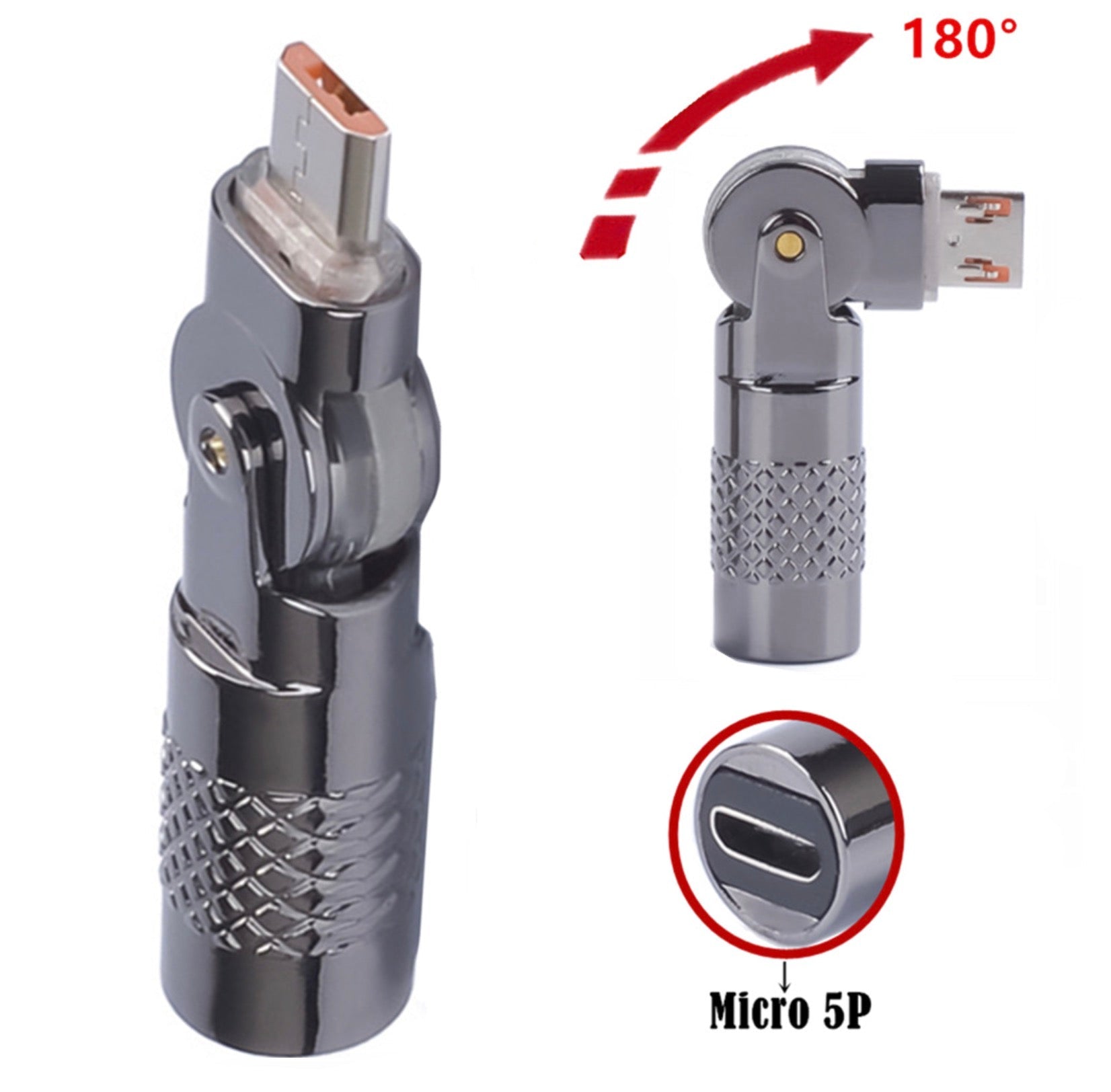 Micro USB Adapter, Micro 5Pin Male to Female 180 Degree Rotation Converter