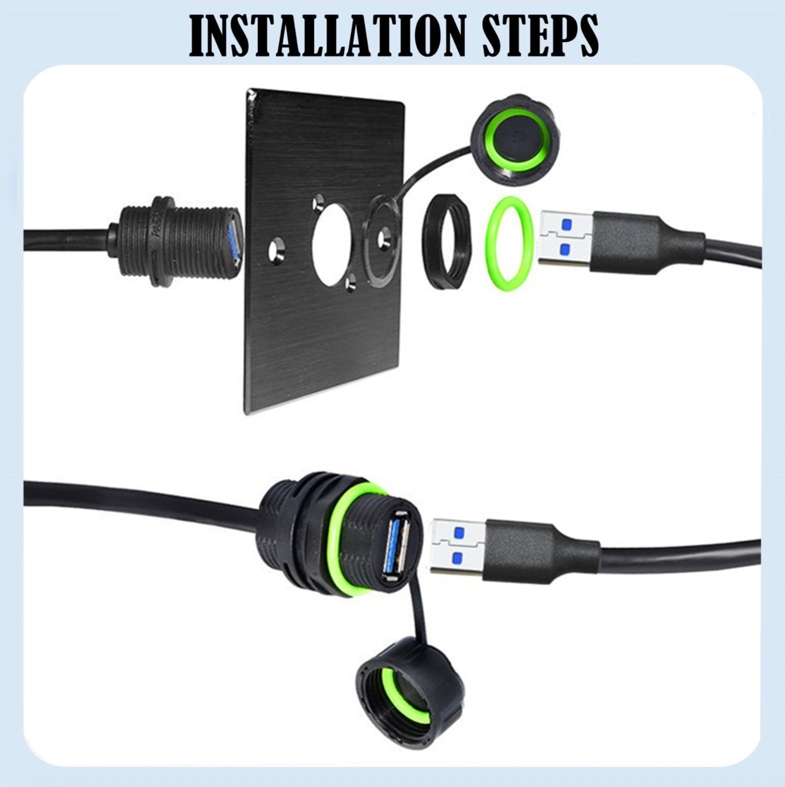 USB 3.0 Waterproof Cable,Type A Male to Female Outdoor USB Pass Through Extension Connector