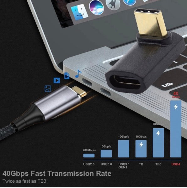 USB C 4.0 Male to USB C Female Up Down Angled Adapter 240W 40Gbps USB4