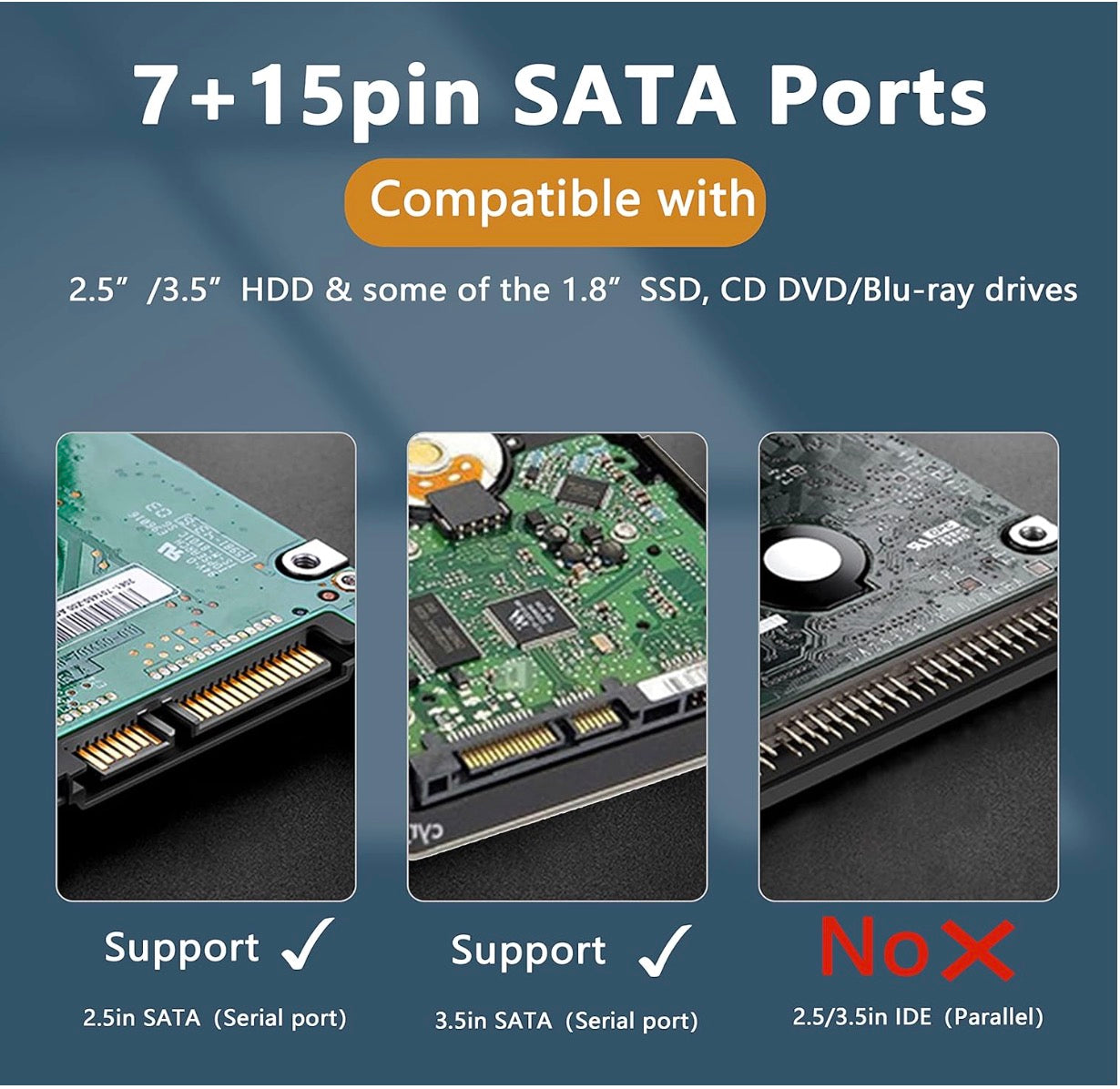 7+15 Sata Male to 22Pin Sata Female Data Power Extension Cable for HDD,SSD,Optical Drives, DVD Burners, PCI Cards