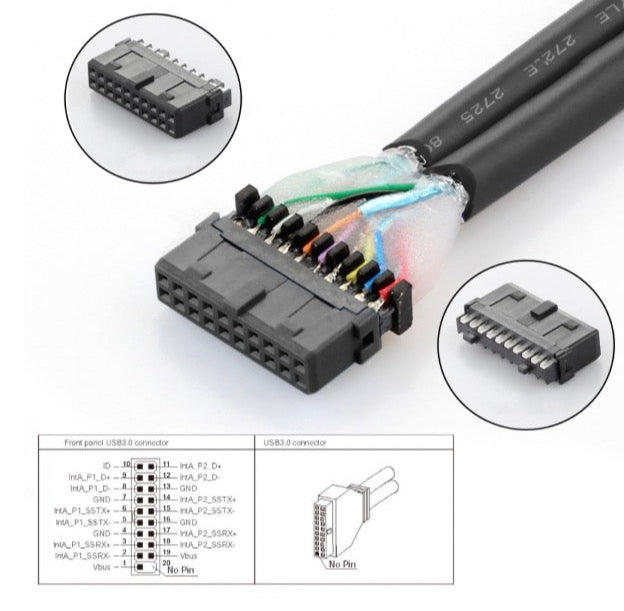 USB 3.0 20Pin 19Pin Male Low Profile to Female Motherboard Extension Cable 5Gbps
