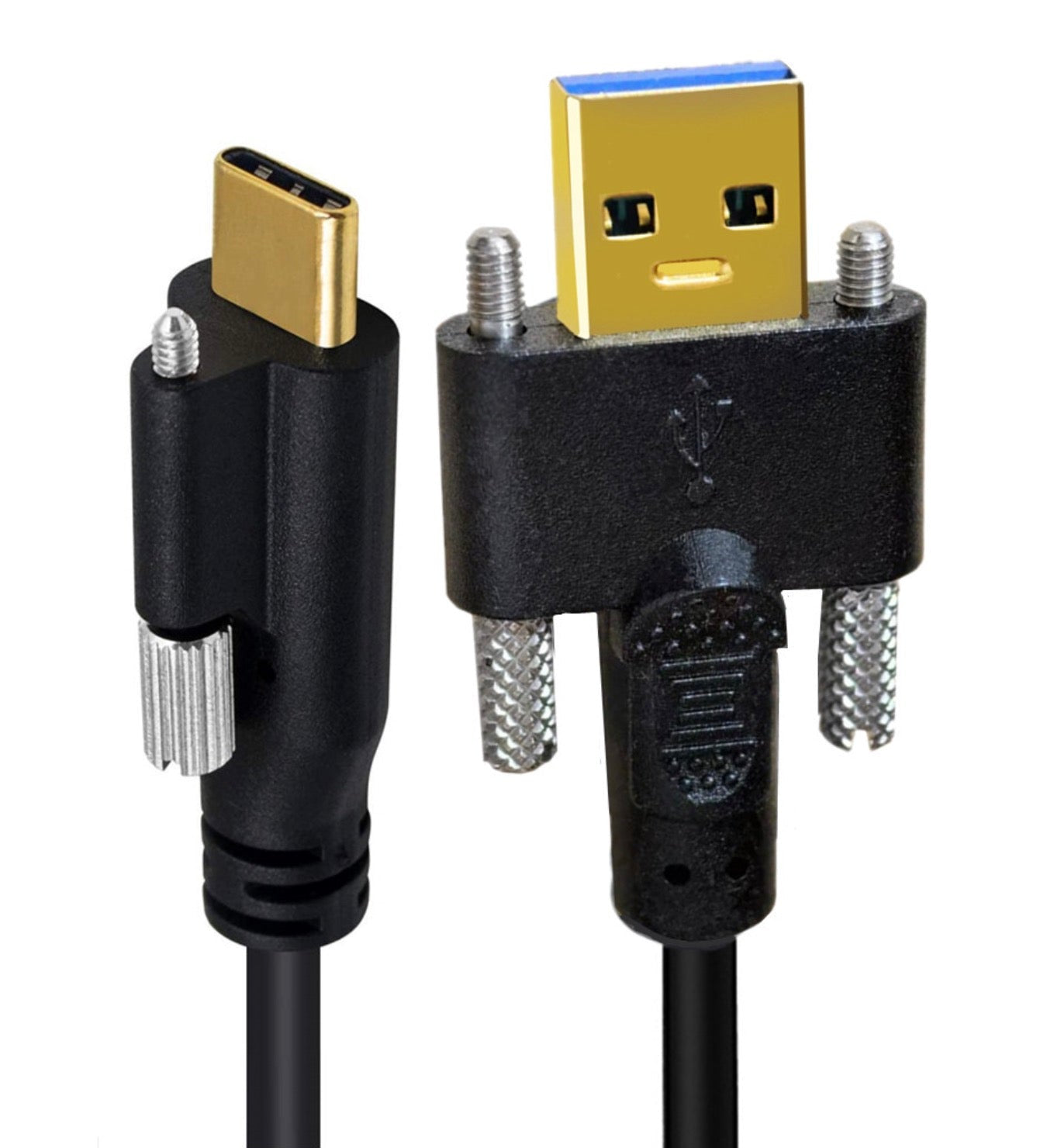 USB 3.1 Locking Screw Panel Mount Cable, USB C Single Screw to USB 3.0 A Dual Screws Data Connector