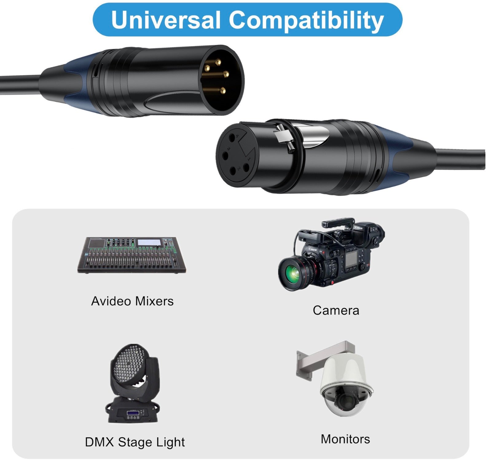 XLR 4 Pin Male to Female Power Supply Cable for DSLR Camera Monitor Recorder