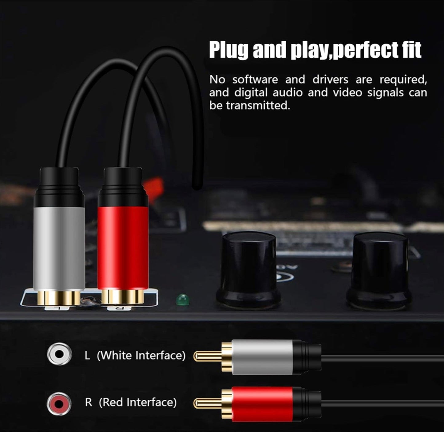 2 RCA Audio Cable, 2RCA to 2RCA Stereo Connector for Home Theater, Amplifier, Gaming Console, Speaker, Hi-Fi System