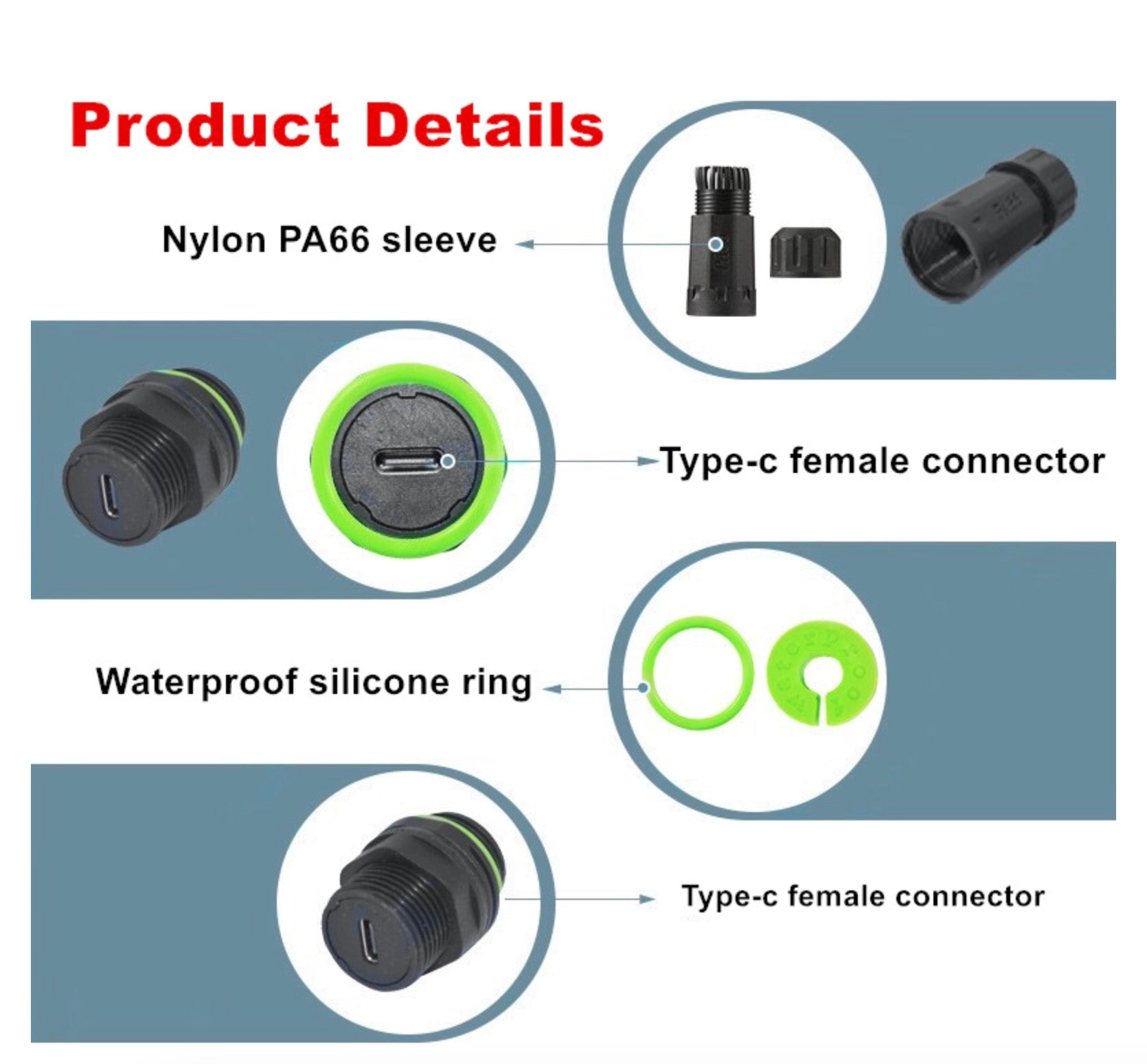 Waterproof USB C Adapter, USB C Female to Female Connector Coupler | Pass Through Type C Bulkhead Connector