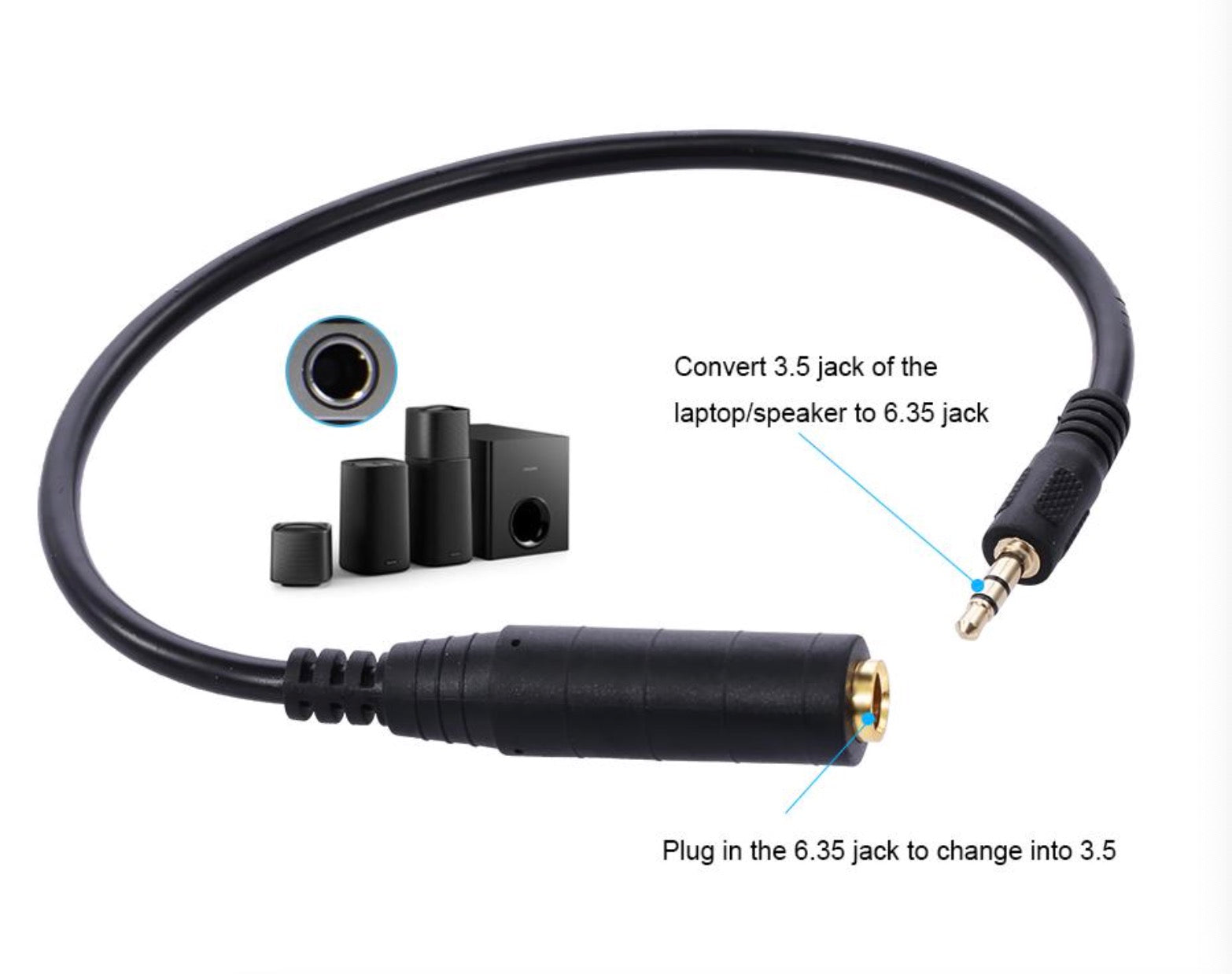 Headphone Adapter, 3.5mm Male to 6.35mm Female Stereo Audio Jack Extension Converter