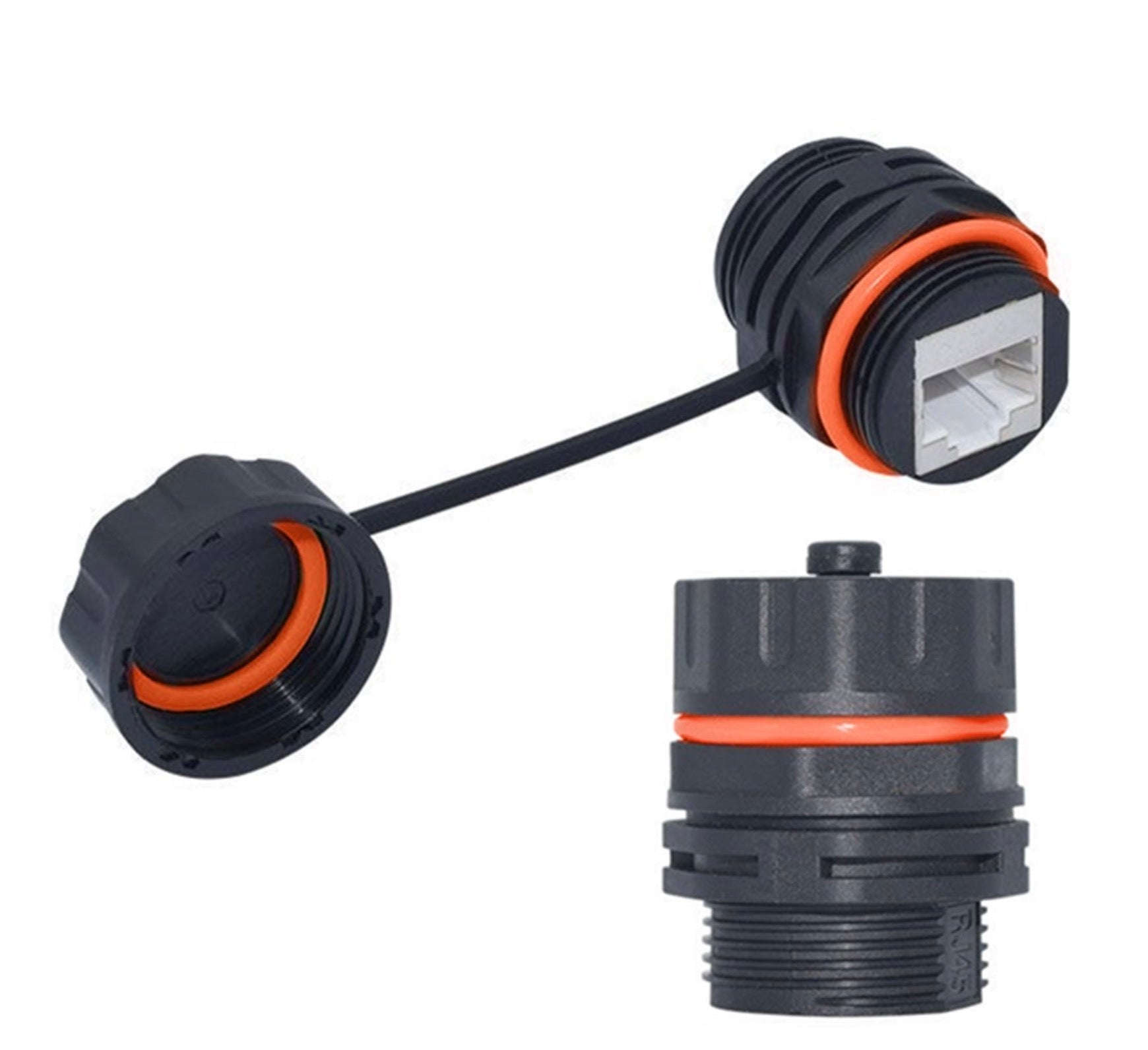 RJ45 Waterproof Coupler, Panel Mounting Shielded CAT6A Connector 8P8C Ethernet LAN Coupler with Waterproof Dust Cap