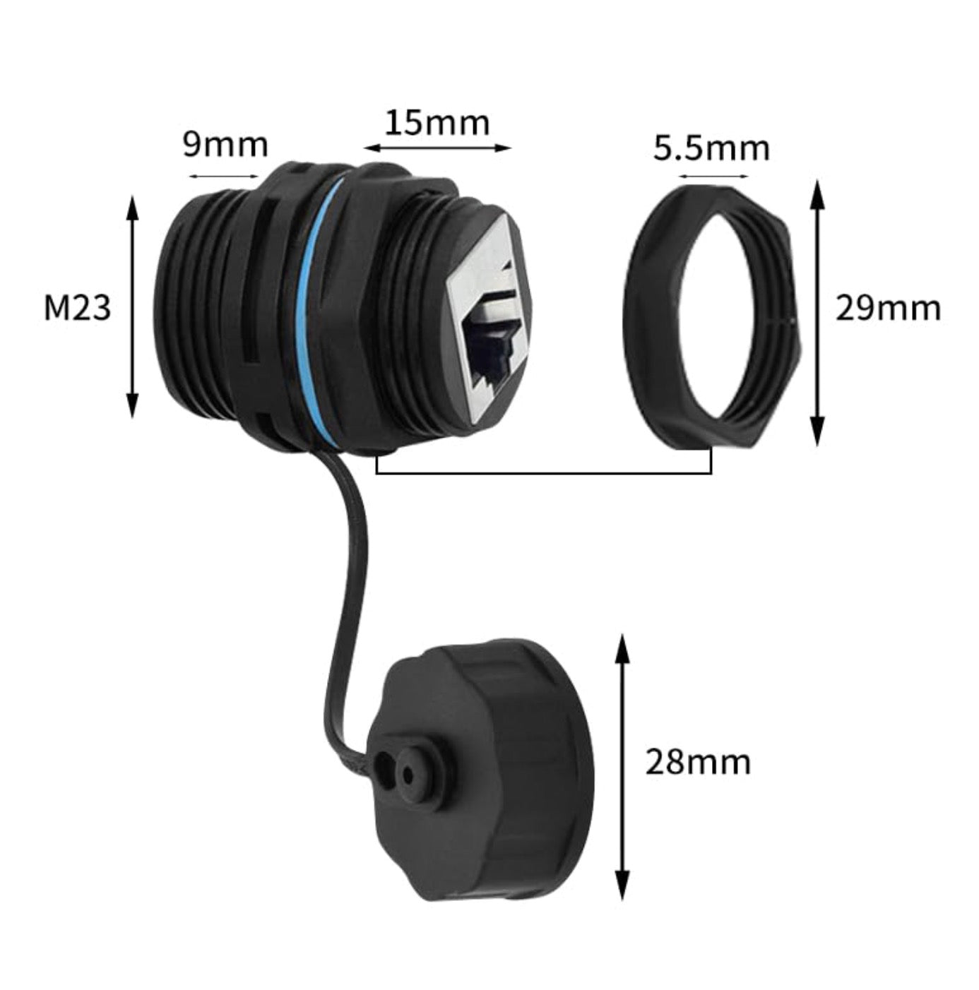RJ45 Panel Mount Waterproof Connector, IP68 Female to Female Outdoor Adapter | Cat 5/6 Shielded Ethernet Socket