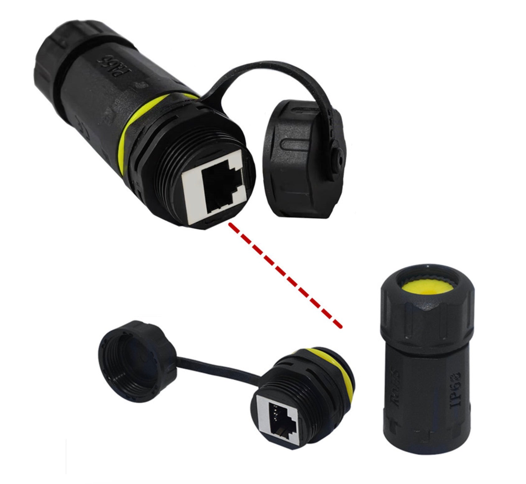 Waterproof CAT7 Adapter, RJ45 Shielded Panel Mount Connector | IP68 Outdoor Ethernet LAN Coupler with Dust Cap