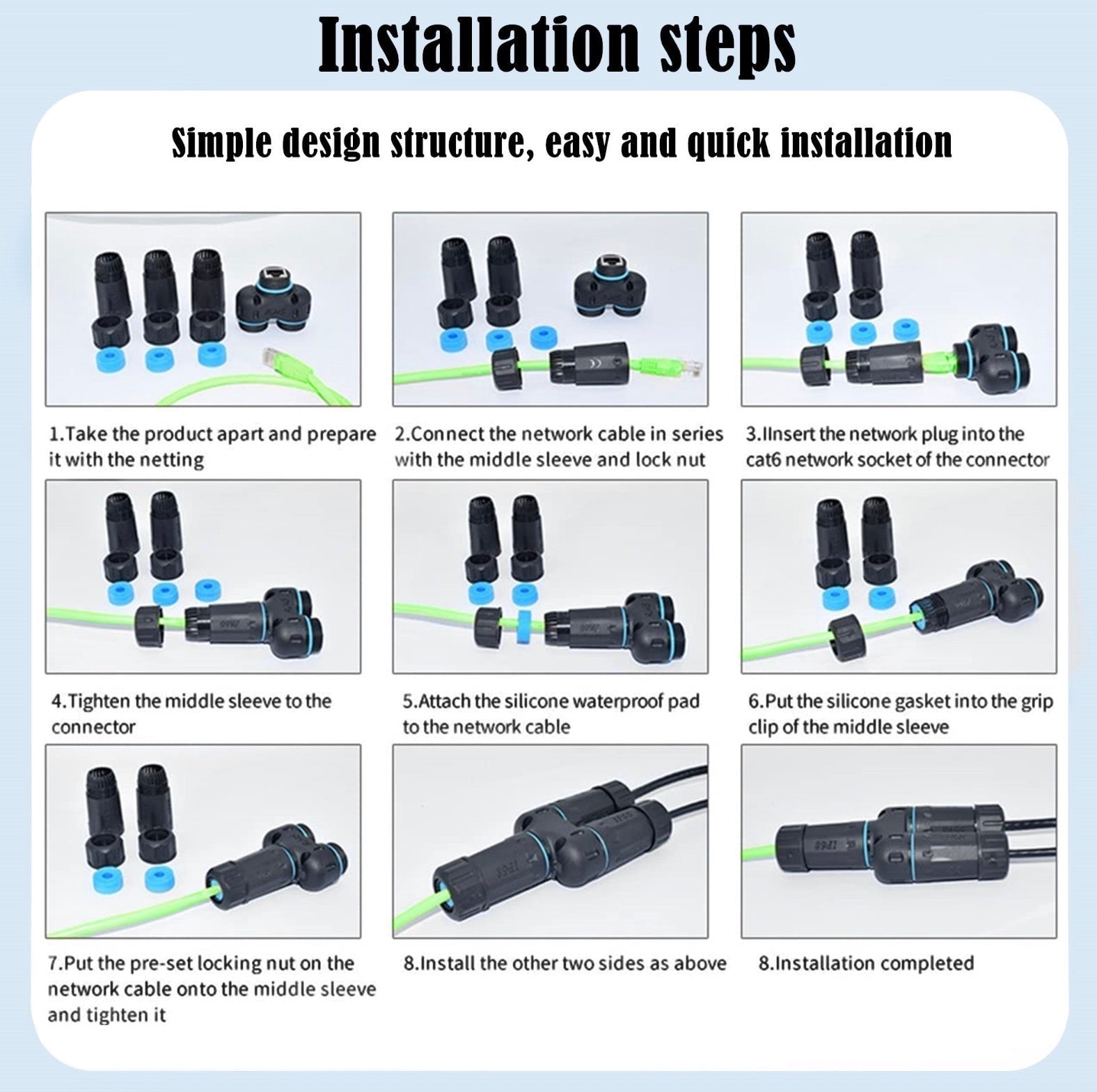 Waterproof RJ45 Coupler, Female to Female 1 in 2 Out Splitter IP68 Ethernet Outdoor LAN Connector Cable