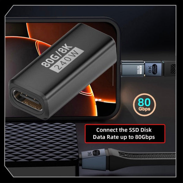 USB C Extension Adapter, Type C Female to Female Data Charging Connector USB 4.0 PD240W 80Gbps