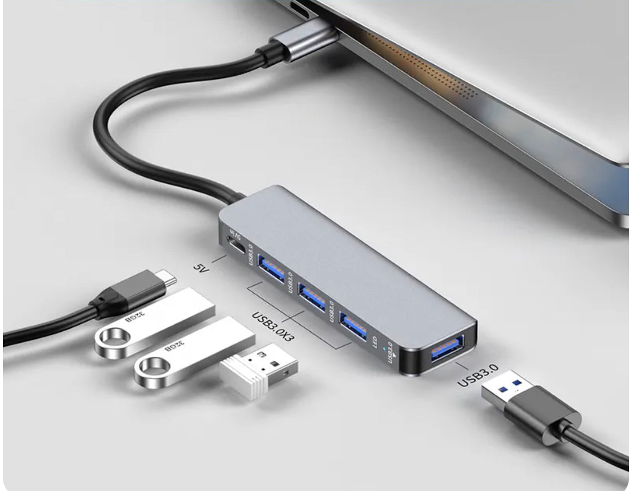 USB C 5 in 1 Hub, 4 x USB 3.0 Type A + USB C Female PD 100W Ports